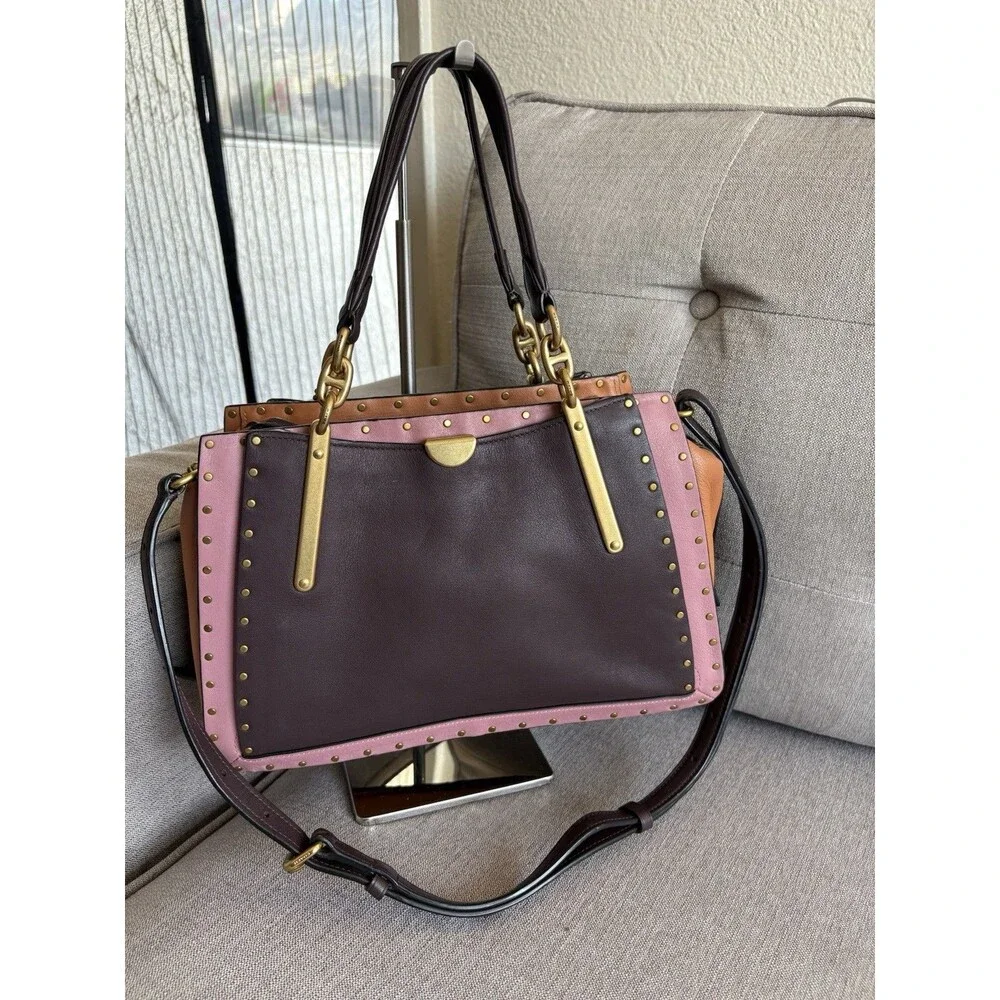 COACH Dreamer 27 Colorblock Leather Satchel w/Border Rivets Handbag Crossbody